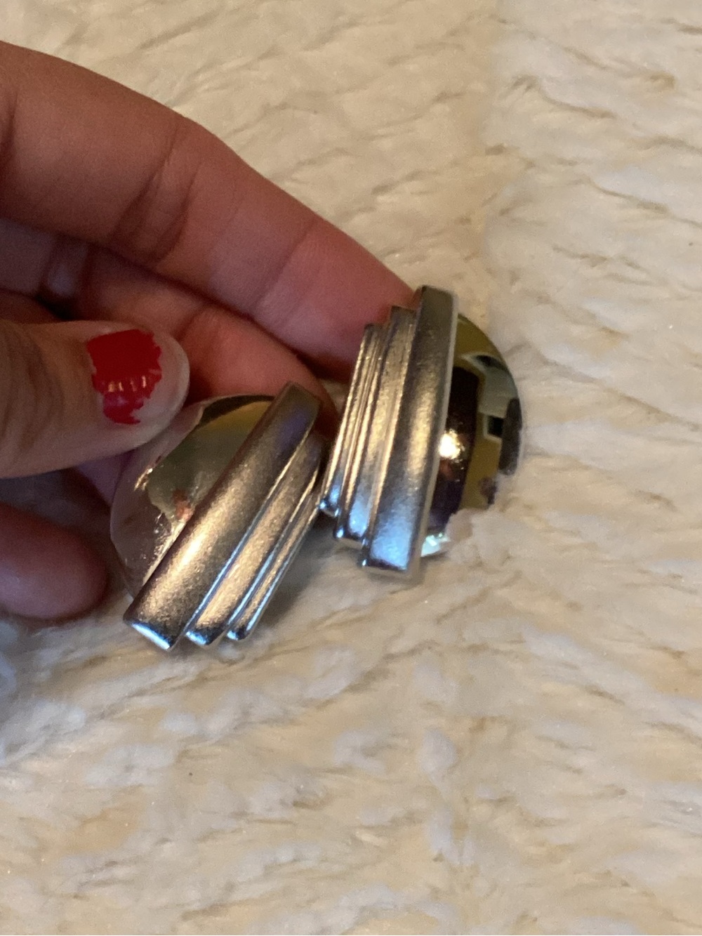 Vintage Style Womens Monet Clip On Layered Geometric Silvertoned Earrings